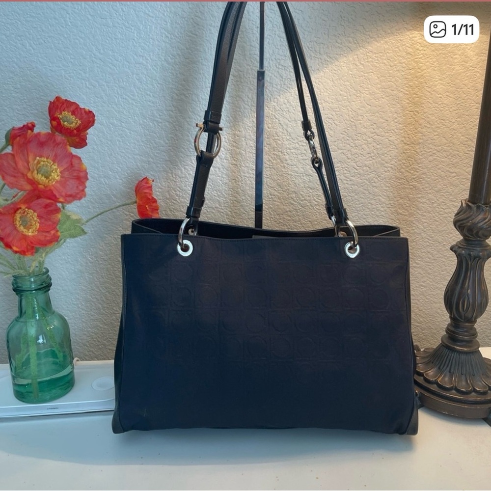 Salvador Ferragamo Shoulder Bag- Black w/ Silver Hardware
